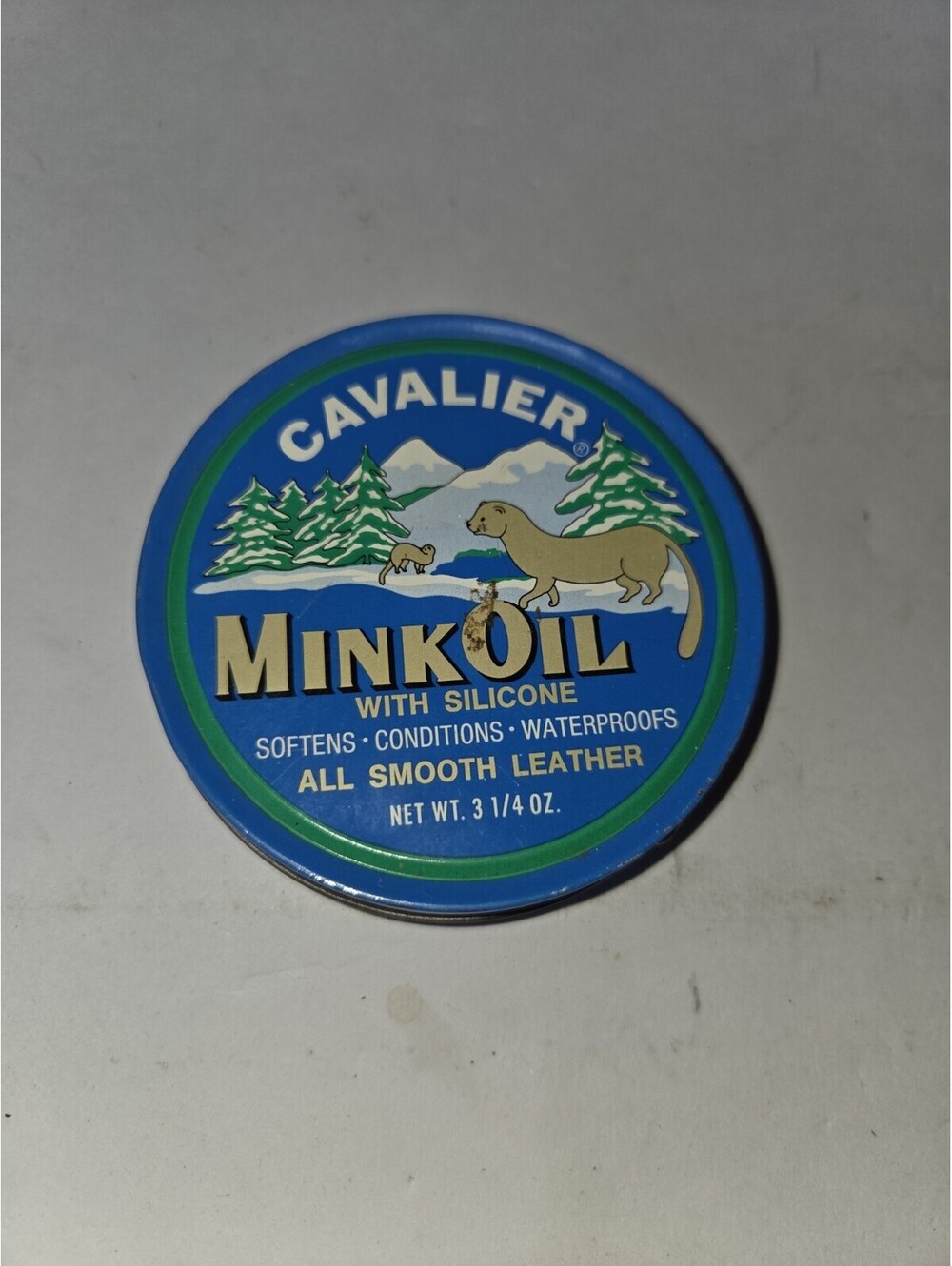 VTG Cavalier Mink Oil Silicone 4” Tin Softens Conditions Leather Empty A6